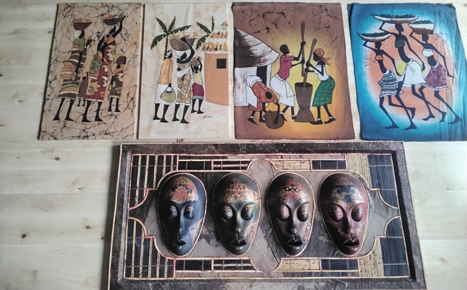 Afrikaanse Batik Kunst en Ingelegde Maskers, Ophalen of Verzenden