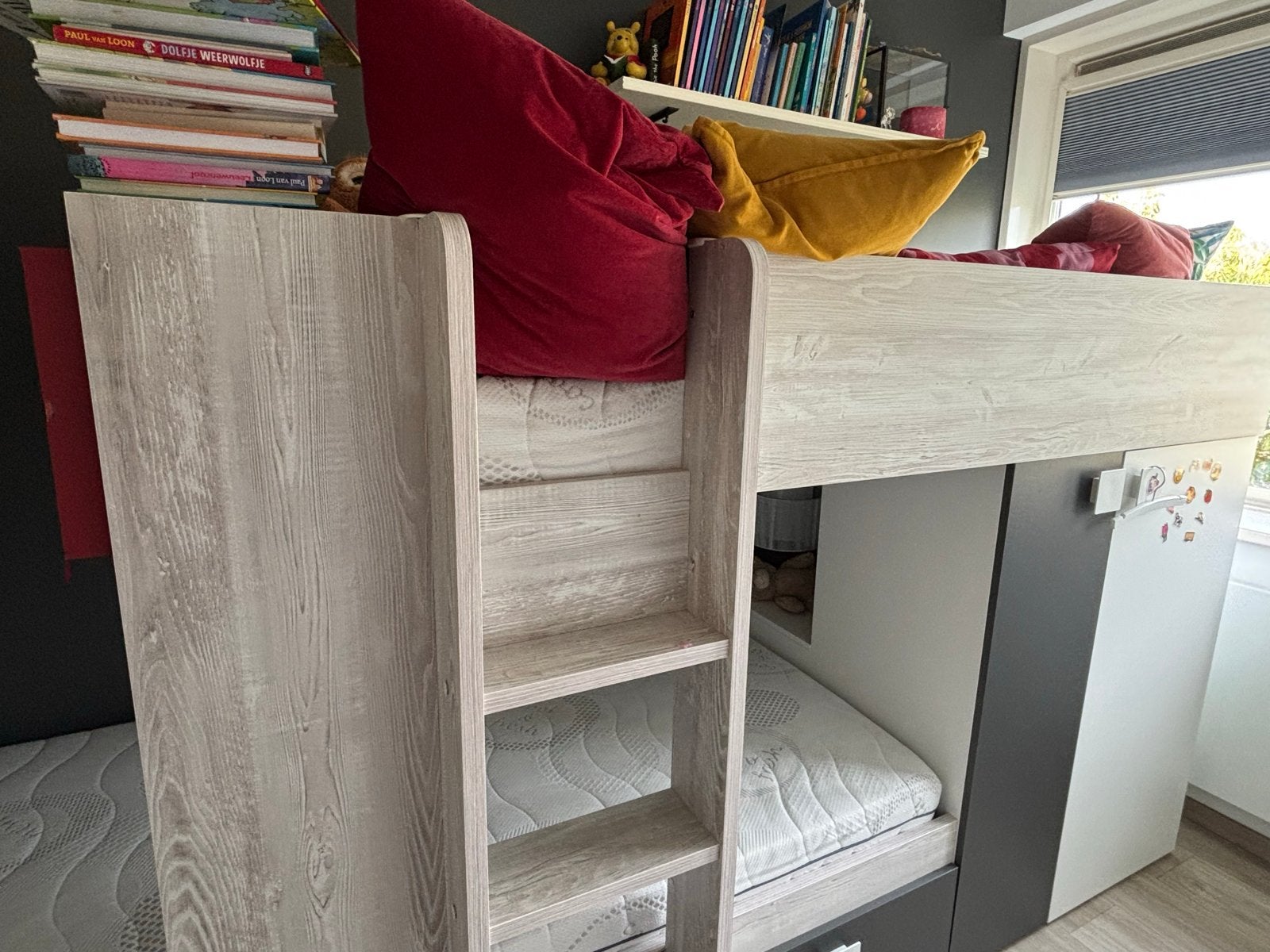 Stapelbed Maxim antraciet met 2 matrassen en lattenbodem, Ophalen, 90 cm, 190 cm of minder, Zo goed als nieuw