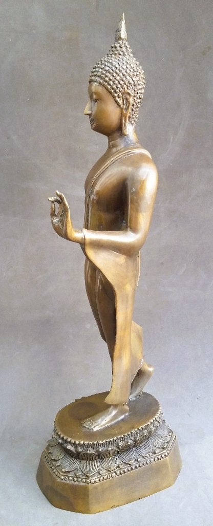 Grote Bronzen Wandelende Boeddha Buddha Boeda Buda Beeld, Antiek en Kunst, Ophalen of Verzenden, Brons