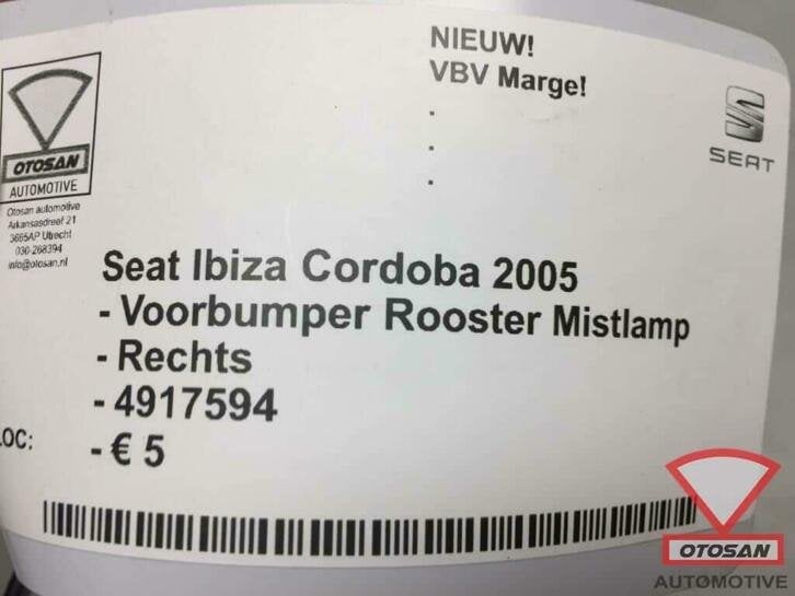seat ibiza cordoba 2005 voorbumper rooster rechts nieuw! 491, Auto-onderdelen, Nieuw, Ophalen of Verzenden, SEAT S.A., Bumper