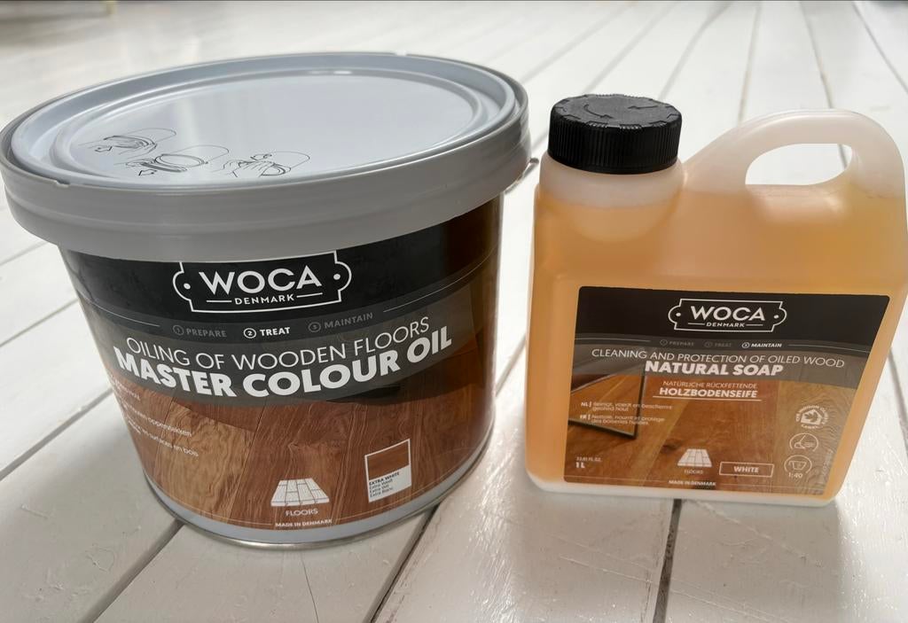 2,5 Woca Master Colour Oil Extra White & Natural Soap White, Wit, Nieuw, Beits, Ophalen of Verzenden
