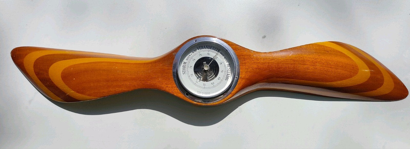 Midcentury barometer met houten propellor, 60x12x3,5 cm, Ophalen of Verzenden, Gebruikt, Barometer