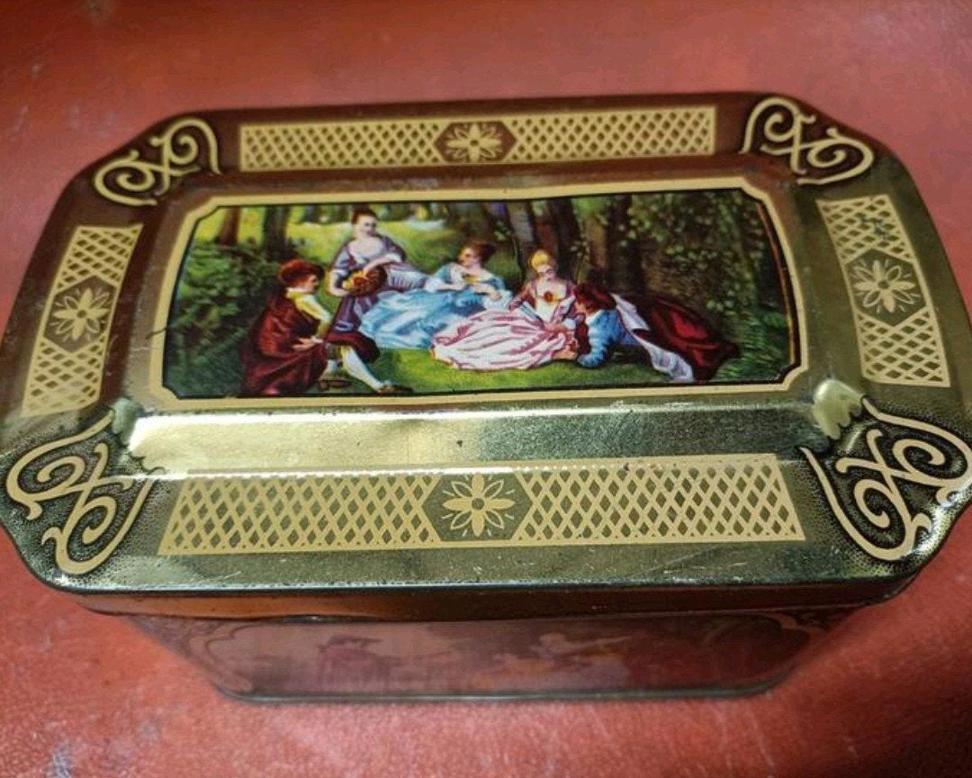 Vintage De Gruyter Goudmerk Thee Blik met Romantische Scènes, Ophalen of Verzenden