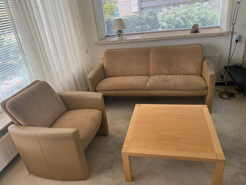 Leolux bank, stoel en salontafel met comfortabele zit, Huis en Inrichting, Ophalen, Gebruikt, Tweepersoons, Rechte bank