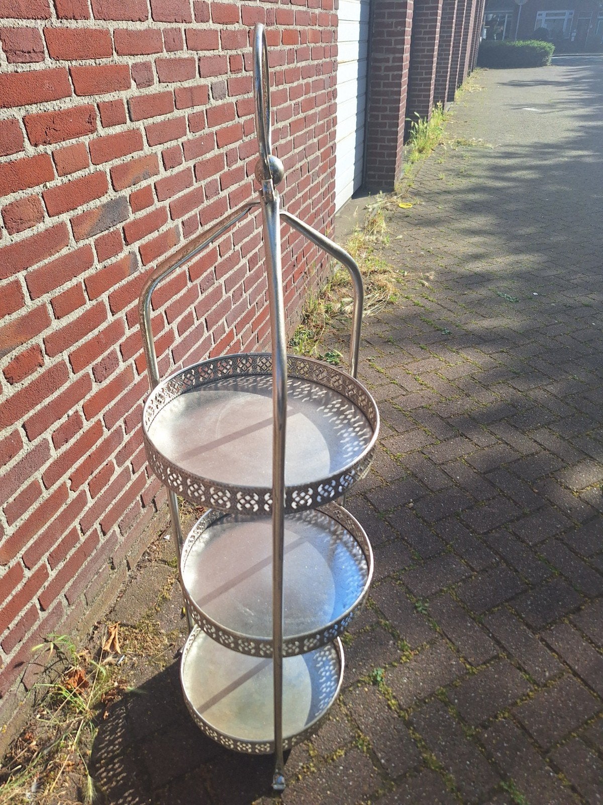 Metalen etagère met 3 lagen - Zilverkleurig, Gebruikt, Ophalen of Verzenden, Klassiek, Metaal