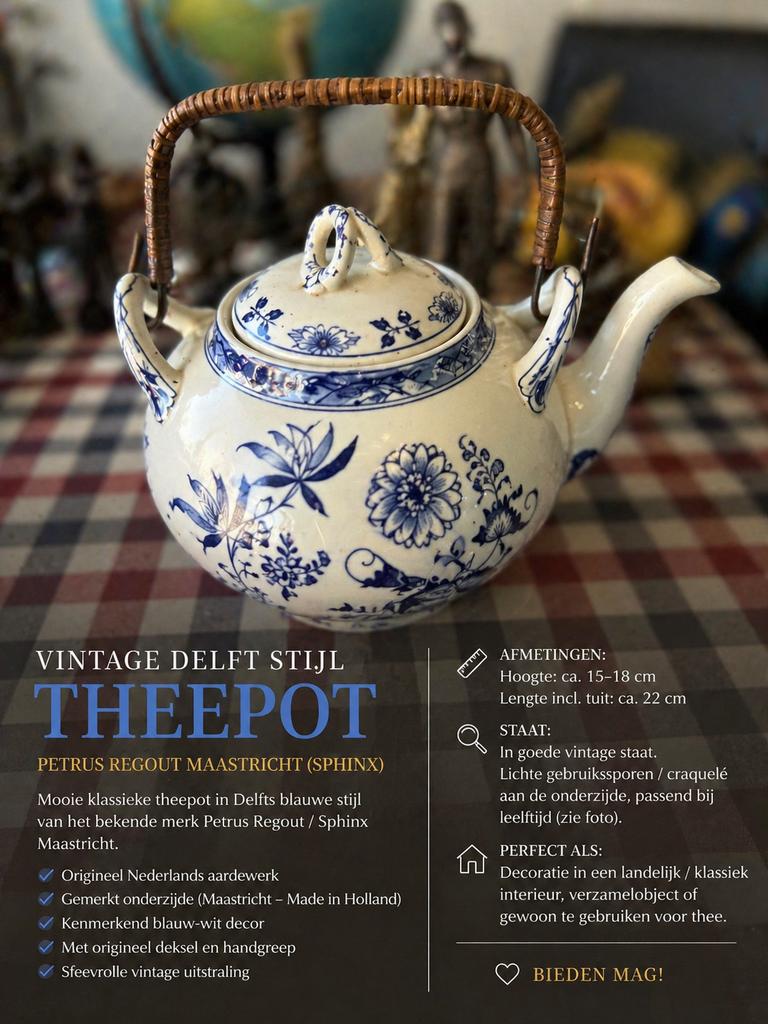 Klassieke theepot in Delfts blauw, Ophalen of Verzenden