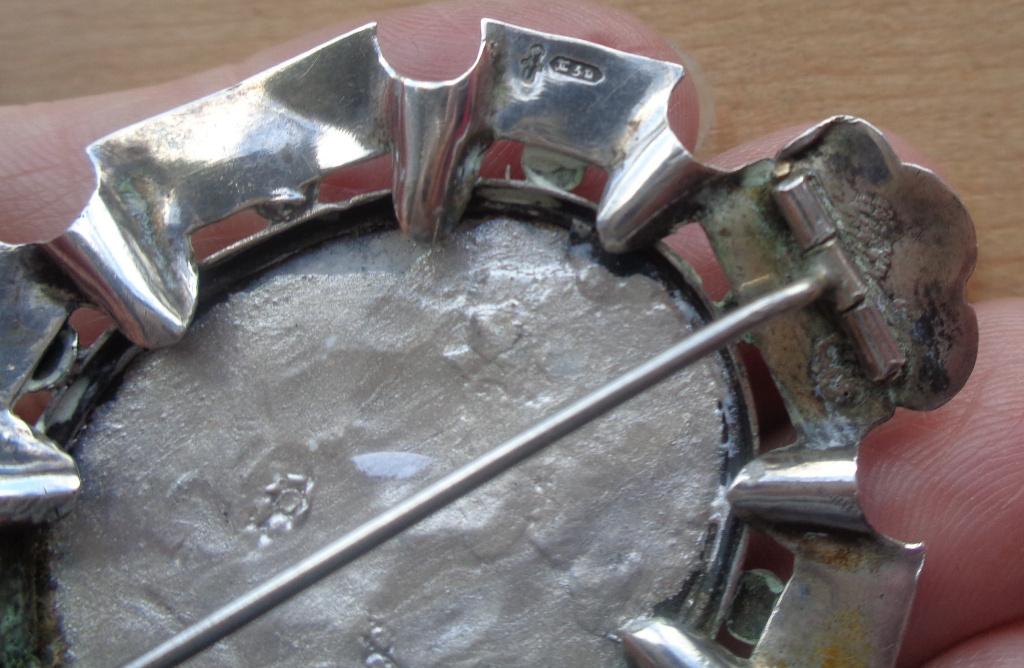antiek zilveren broche met bloemen schilderij [214], Verzenden, Zilver, Broche