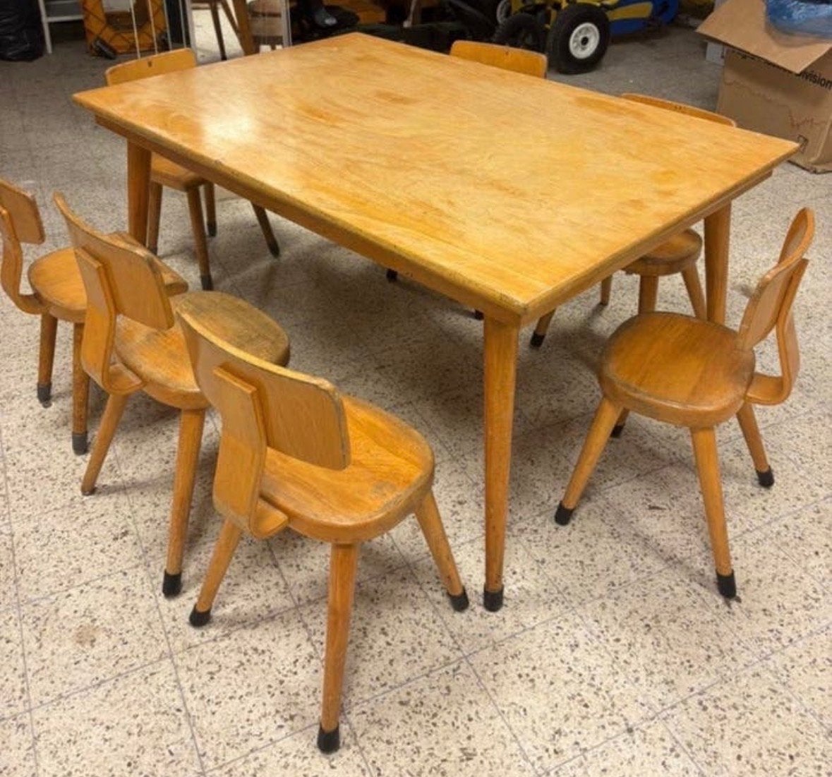 Vintage Schooltafel met 6 Stoeltjes, Ophalen