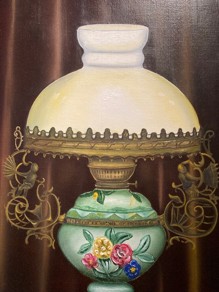 Olieverf schilderij op doek – Victoriaanse olielamp, Antiek en Kunst, Kunst | Schilderijen | Klassiek, Doek, Realistisch, Stilleven