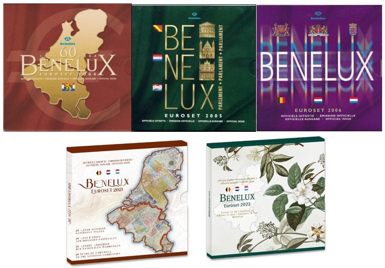 5 verschillende BeNeLux Jaarsets '04, '05. '06 & '21 & '22., Ophalen of Verzenden, Overige landen, Overige waardes