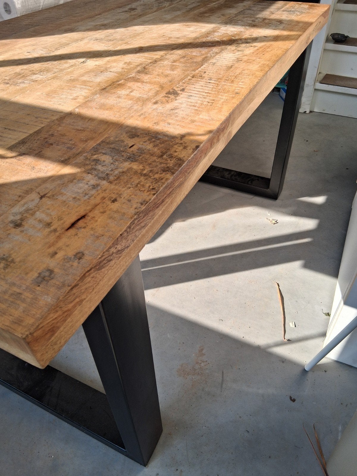 Robuuste eettafel 160x100x80 cm met metalen onderstel, Gebruikt, 150 tot 200 cm, 150 tot 200 cm, Industrieel, Robuust