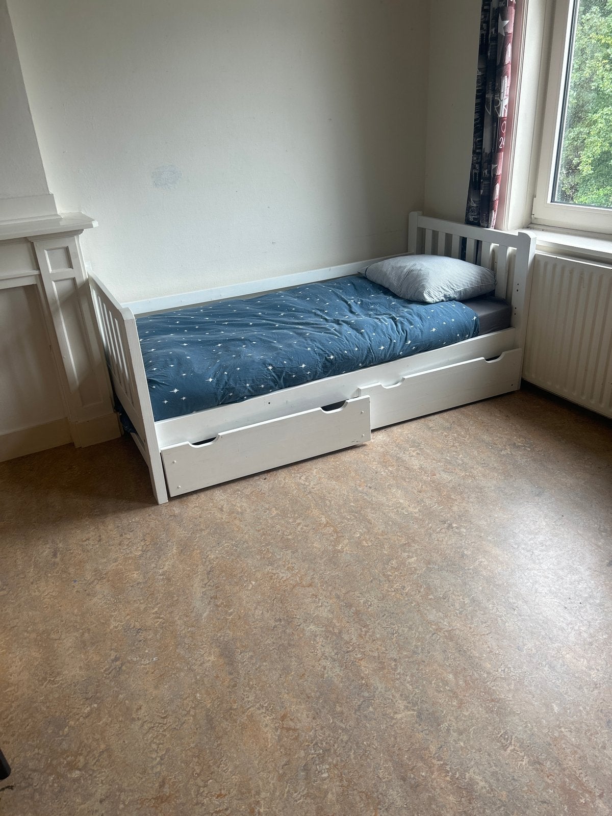 Eenpersoonsbed met lades - Wit, Huis en Inrichting, Slaapkamer | Bedden, Ophalen, Gebruikt, 90 cm, Eenpersoons