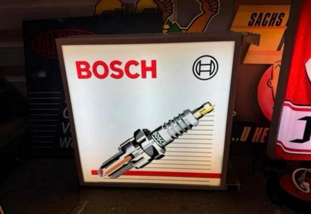 Vintage Bosch Bougie Lichtbak - Reclamebord, Ophalen, Gebruikt, ., Lichtbak of (neon) lamp