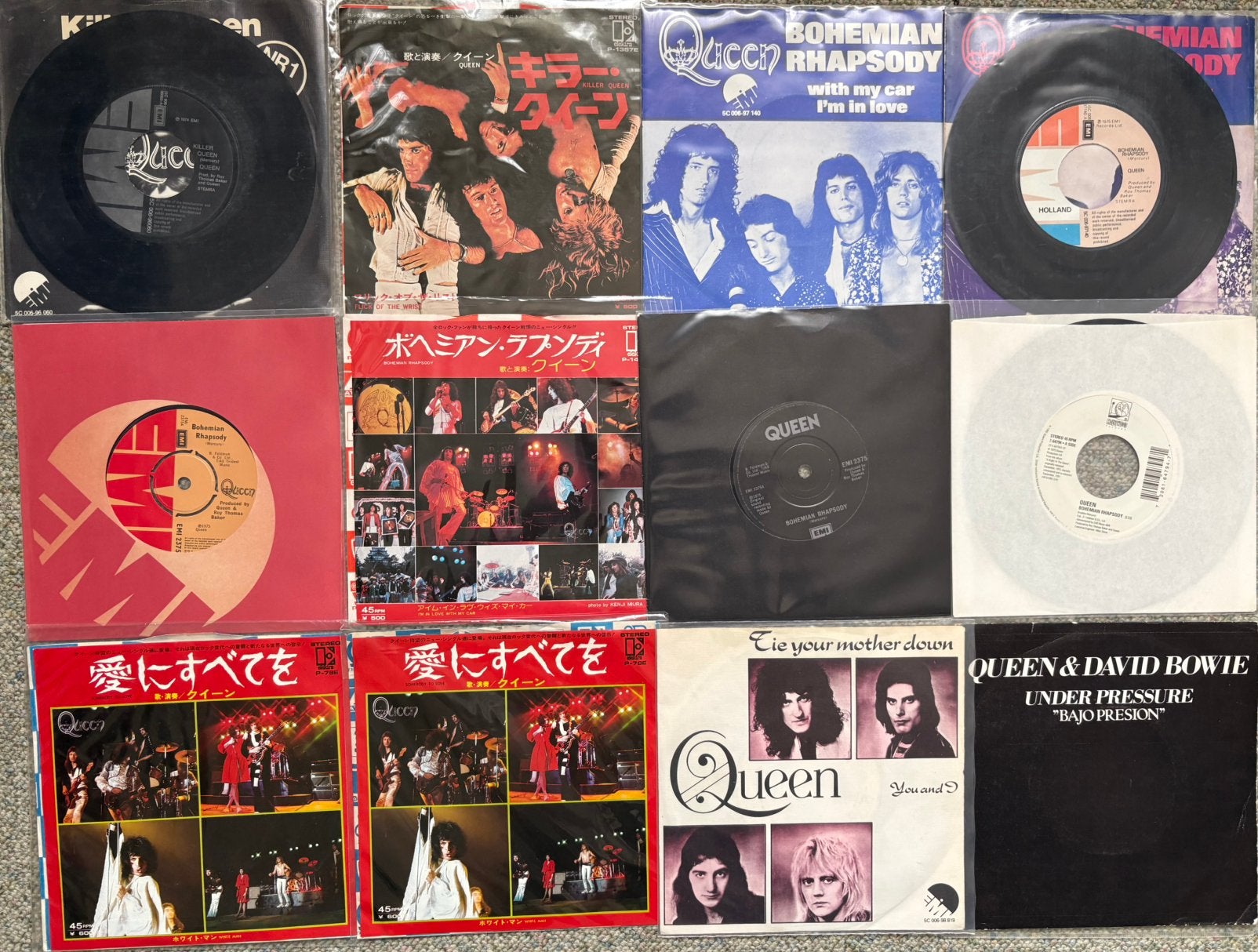 Queen 7" singles 12 stuks, Cd's en Dvd's, Vinyl Singles, Gebruikt, Beschermende buitenhoes, Fotohoes, Originele persing, Single