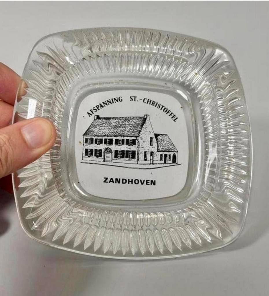 Vintage glazen asbak Afspanning St Christoffel Zandhoven, Ophalen of Verzenden, Zo goed als nieuw, H, H