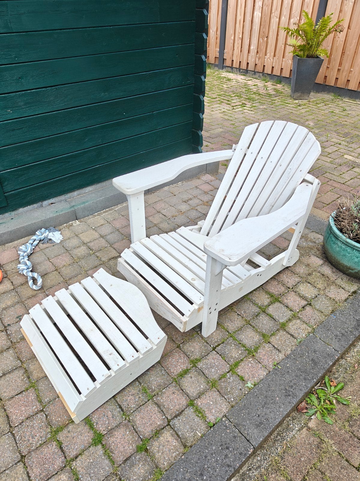 Adirondack stoel met voetenbank - wit hout, Ophalen of Verzenden, Gebruikt, Hout