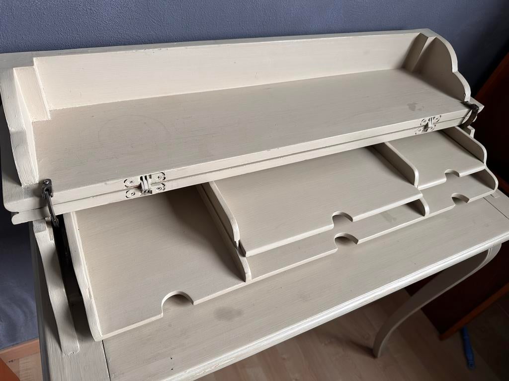 Brocante bureau / make-up tafeltje met klep, Ophalen, Opbergruimte, Gebruikt, Hout