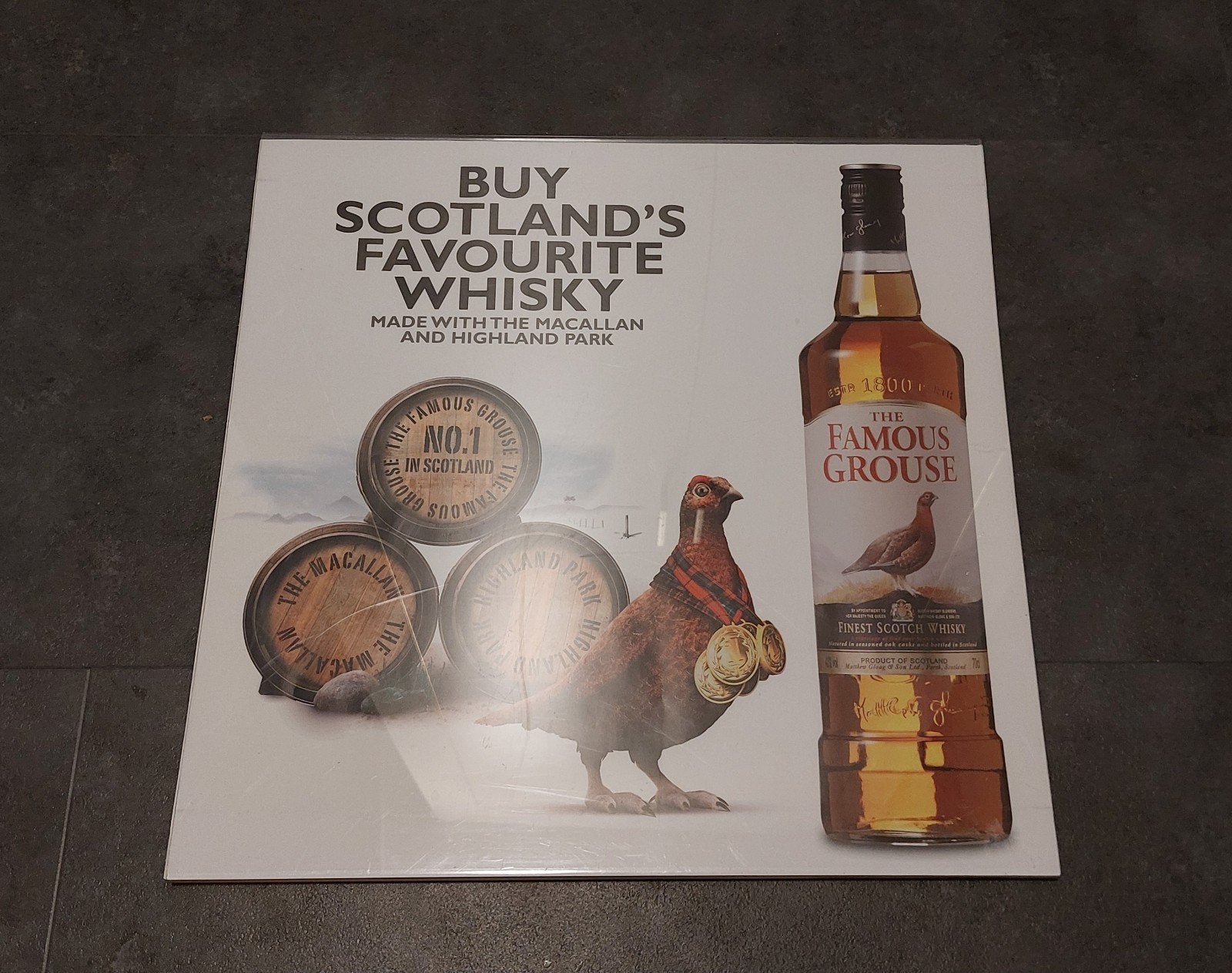 Origineel Whisky Reclamebord Famous Grouse / Macallan  40x40, Ophalen of Verzenden, Gebruikt, Reclamebord