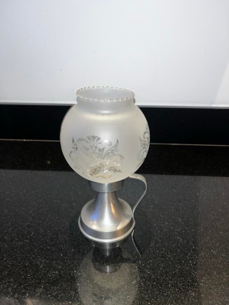 Vintage Tinnen Sfeerlamp met Melkglazen Kap - ca. 1960, Ophalen of Verzenden, Overige materialen