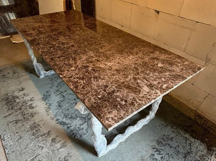 Marmeren Eettafel 200x90 Bruin Emperador met onderstel, Overige materialen, Marmer, Vijf personen of meer, Rechthoekig