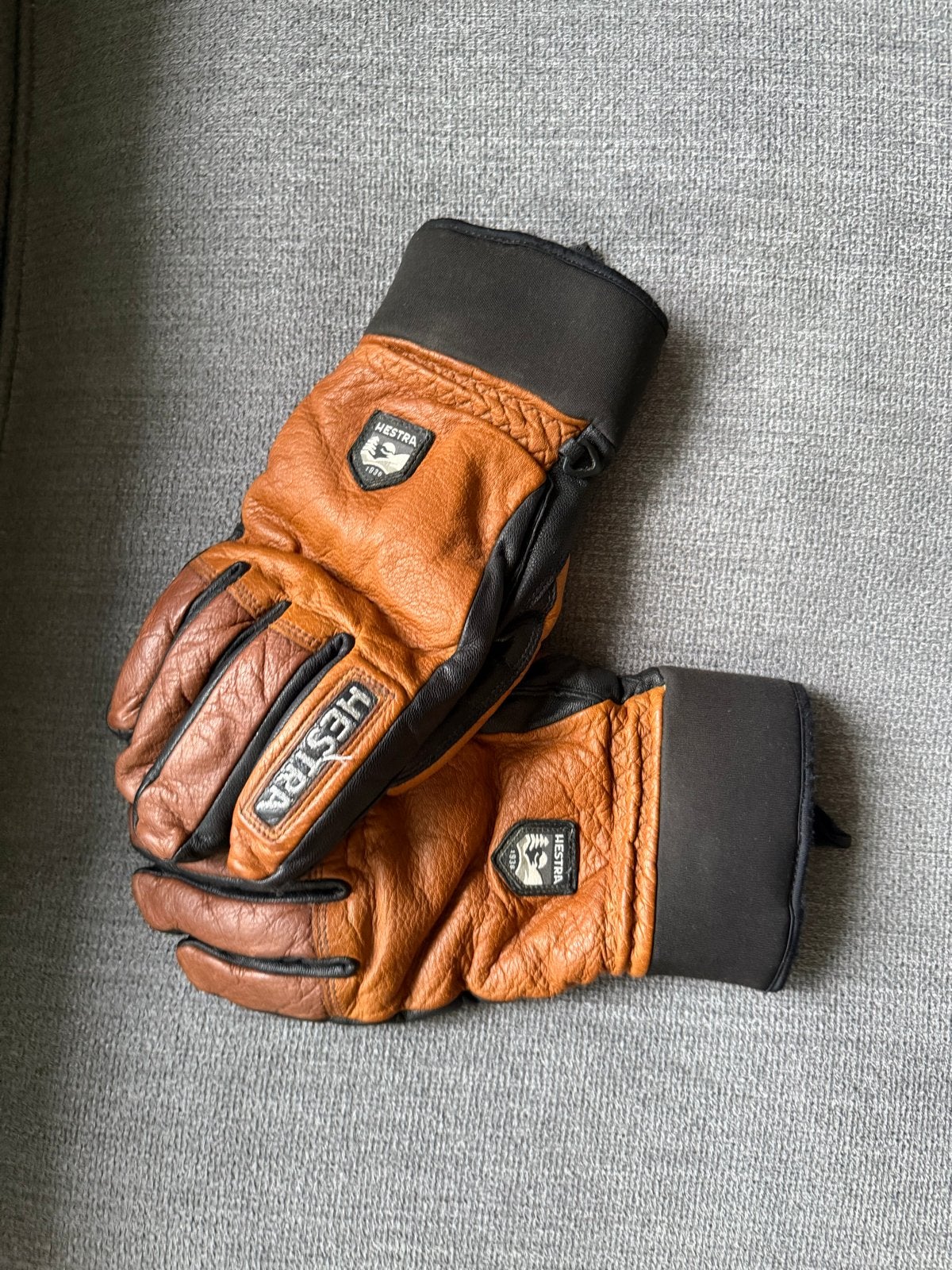 Hestra ski-handschoenen zwart/bruin leer, gevoerd, maat 11, Hestra, Ophalen of Verzenden, Zo goed als nieuw, Handschoenen