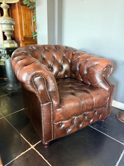 Chesterfield fauteuil, Huis en Inrichting, Fauteuils, Gebruikt, Vintage, Ophalen of Verzenden, Nvt