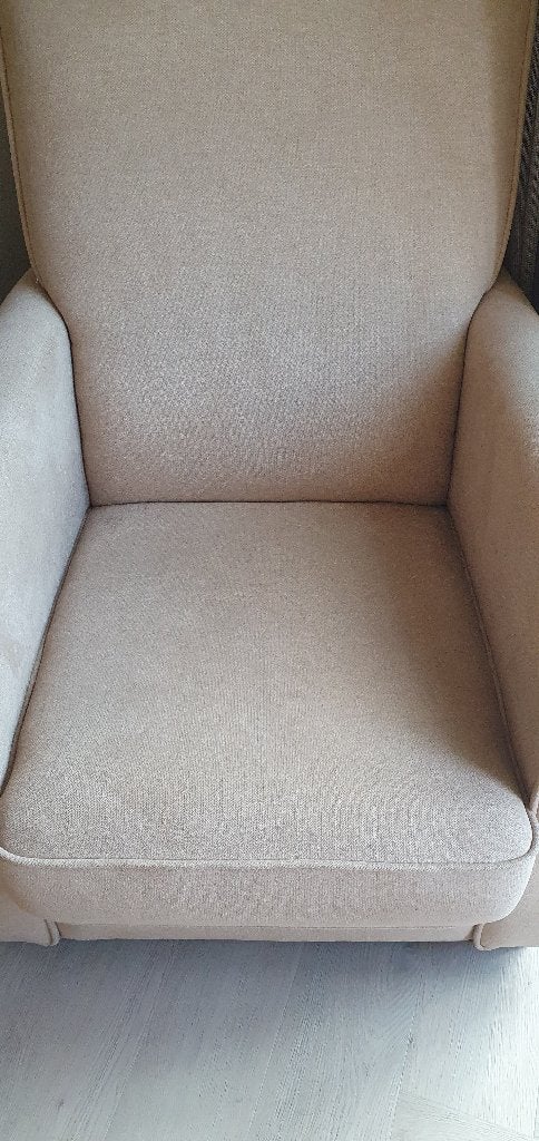 Fauteuil  velvet taupe/creme zgan, Ophalen, 75 tot 100 cm, Zo goed als nieuw, Stof