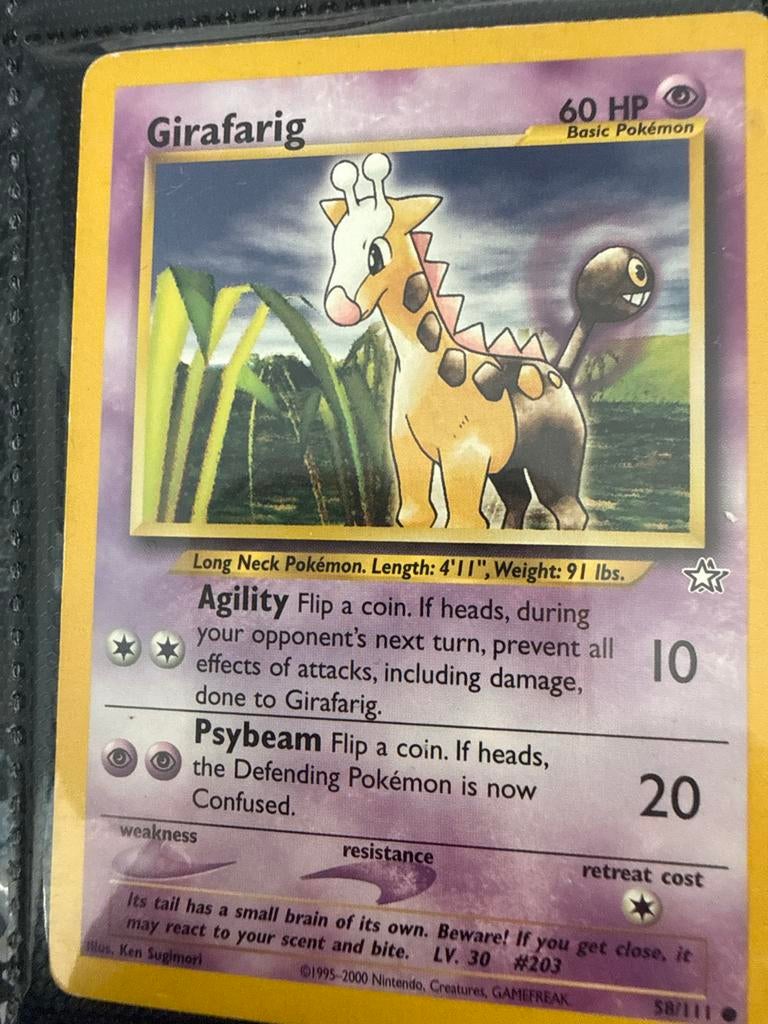 Girafarig Pokémon Kaart (58/111) - Vintage WOTC, Ophalen of Verzenden, Gebruikt, Losse kaart