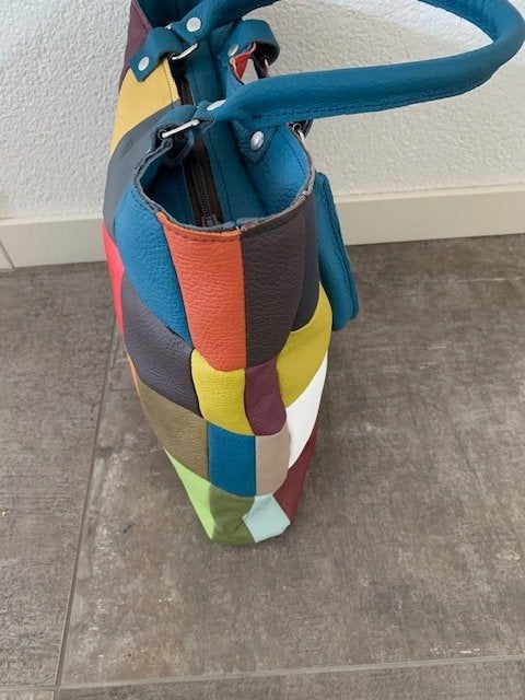 Tas leer shopper patchwork gekleurde lapjes nieuw Nr3, Overige merken, Bruin, Nieuw, Ophalen of Verzenden