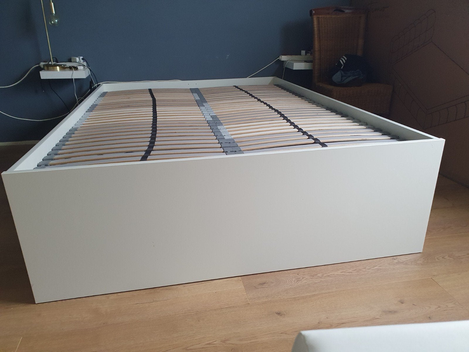 IKEA BRIMNES Twijfelaar Bed 140x200 met 4 Lades, Ophalen, Gebruikt, Wit, Twijfelaar