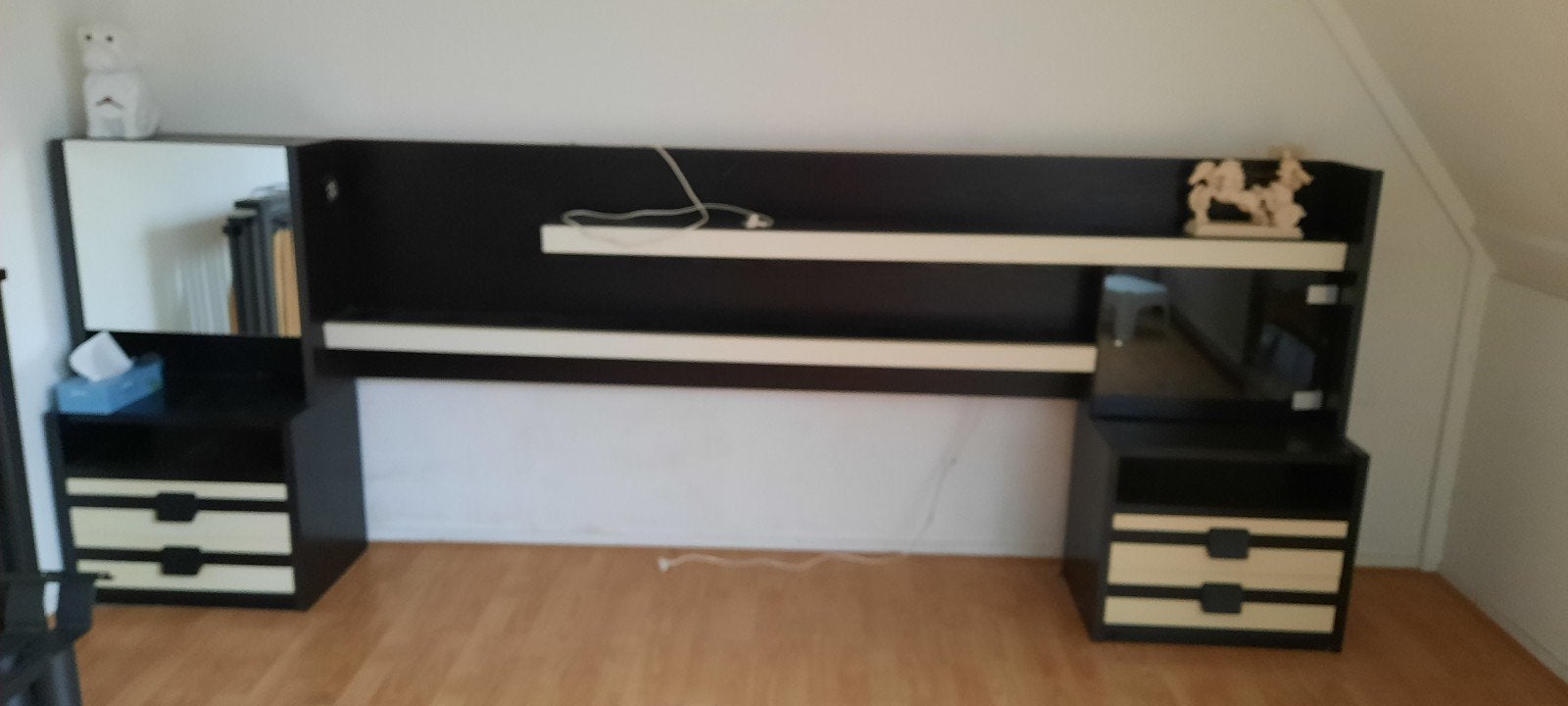 Zwart wit bedombouw voor bed 180x200 cm, Ophalen, Zwart, Tweepersoons, 180 cm