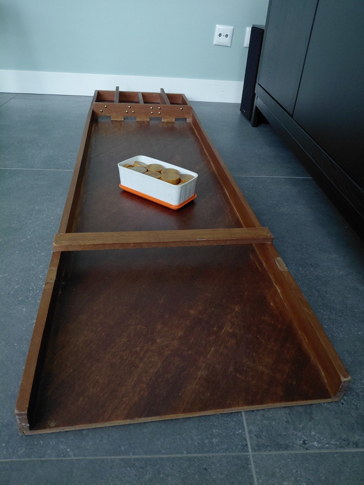Vintage Sjoelbak met schijven (155 x 41 cm), Een of twee spelers, Ophalen, Gebruikt, Onbekend