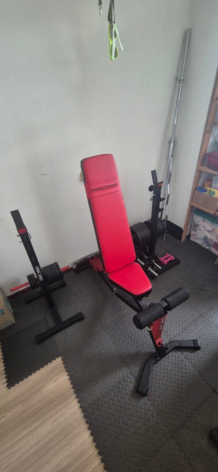 Complete Fitness Set: Bank, Halters, Gewichten & Stangen, Sport en Fitness, Ophalen, Gebruikt, Benen, Fitnessbank