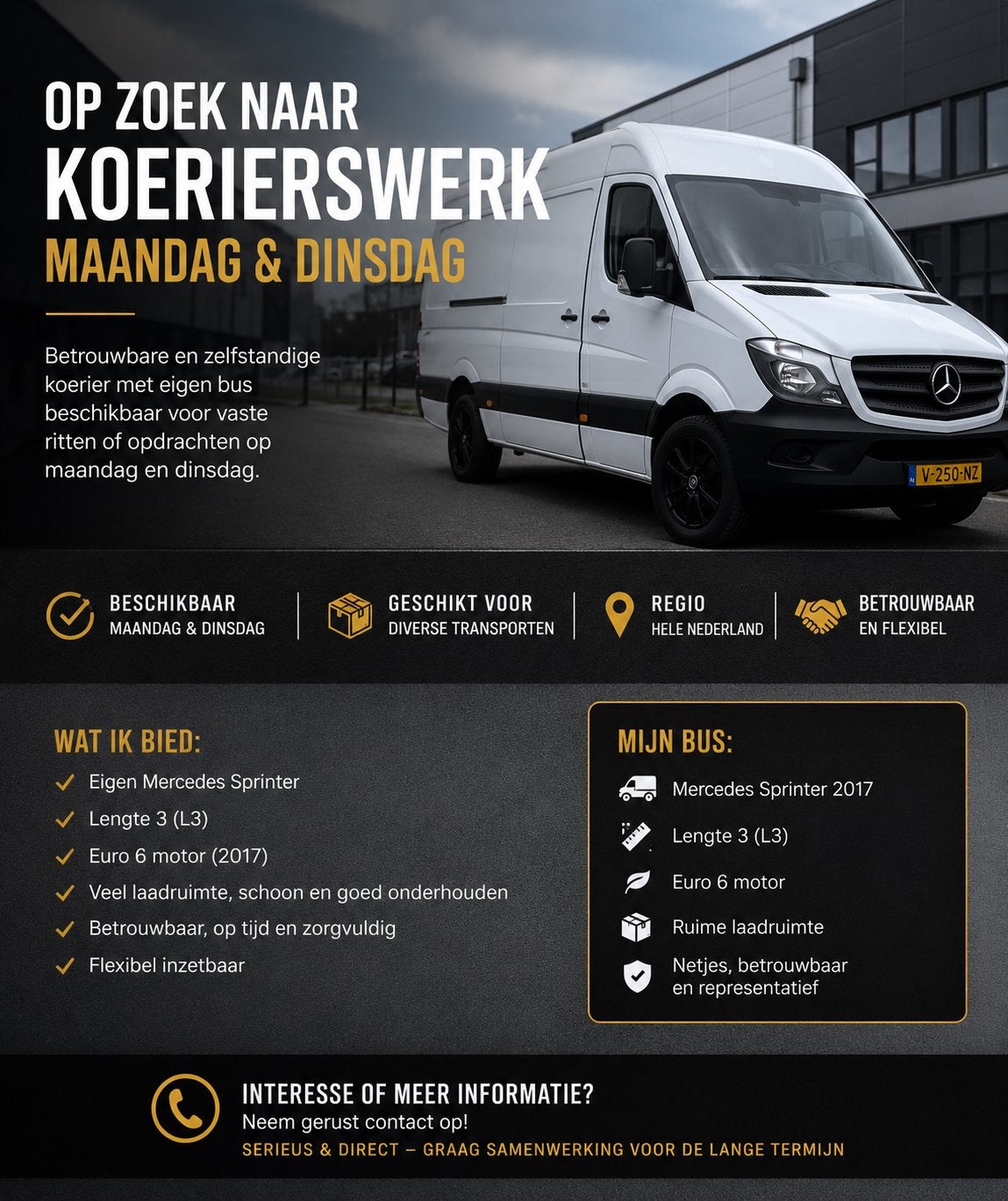 opzoek naar werk met eigen sprinter L3