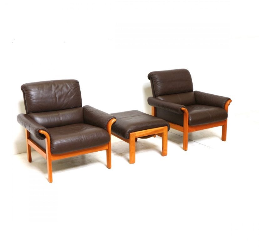 Set stoelen en hocker Deens Design, Ophalen, Zo goed als nieuw, Bruin, Twee