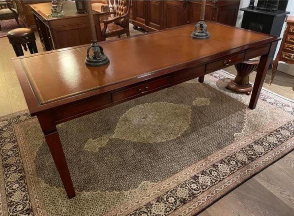 Engels bureau tafel met leren inlegwerk tafelburo, Ophalen