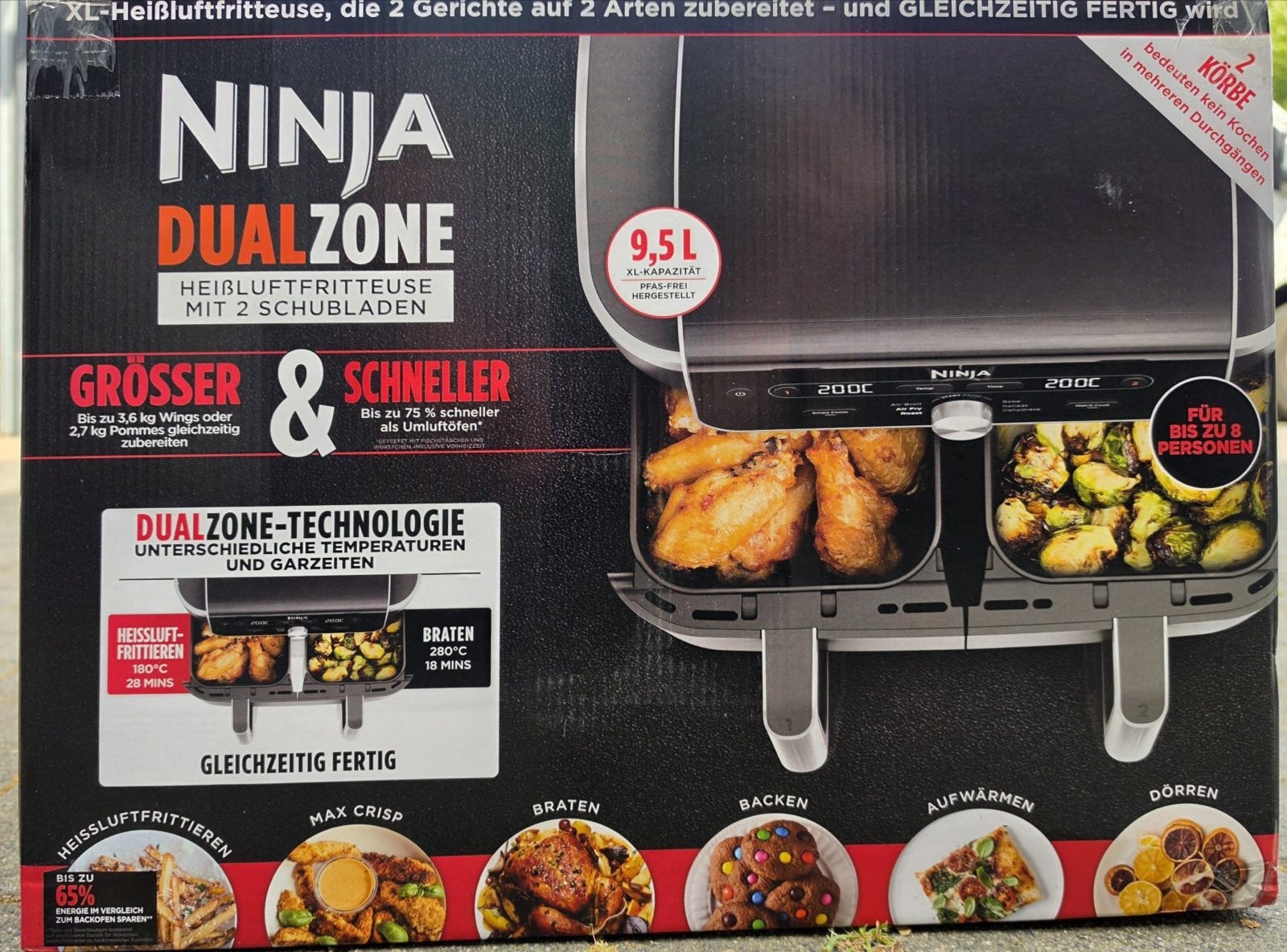 Ninja Dual Zone heteluchtfriteuse - 9,5L XL capaciteit, Witgoed en Apparatuur, Frituurpannen, 4 liter of meer, Ophalen of Verzenden