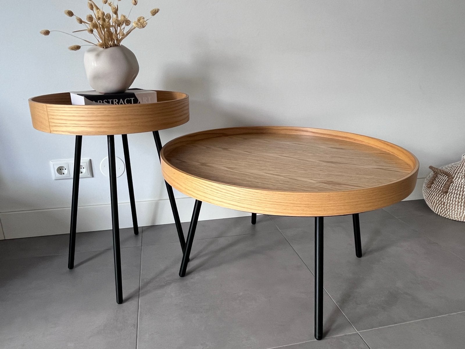 Set van 2 Zuiver Oak Tray Salontafels - Eiken & Metaal, Huis en Inrichting, Tafels | Salontafels, Zo goed als nieuw, 50 tot 75 cm