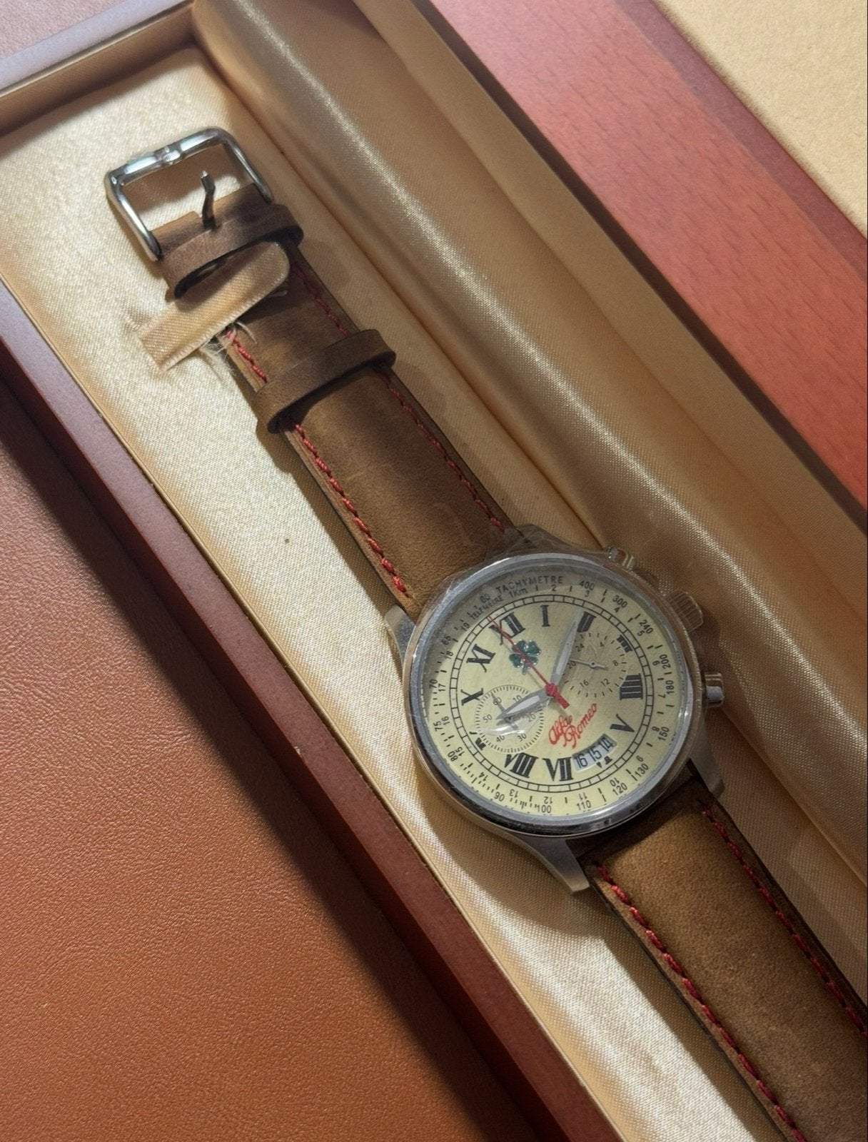 Alfa Romeo Vintage Horloge - Nieuw Collectorsitem, Leer, Staal, Polshorloge, Nieuw