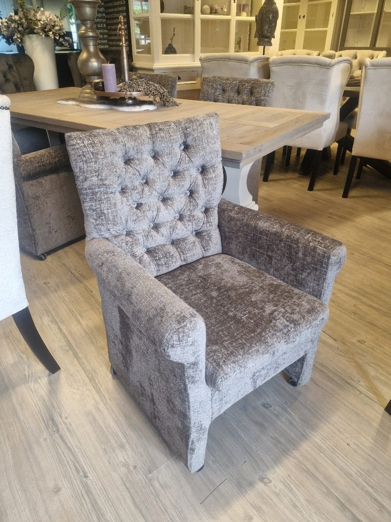 *VOORRAAD* 4 Landelijke Eetkamerstoelen Grazia Wiel Stone (2, Landelijke eetkamerstoelen Grazia Wiel kleur stof stone capiton