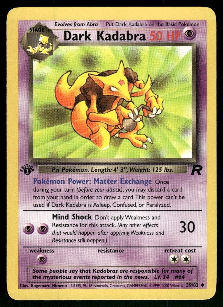 Dark Kadabra 39/82 - Team Rocket (1st edition) (Mit), Verzenden, Gebruikt