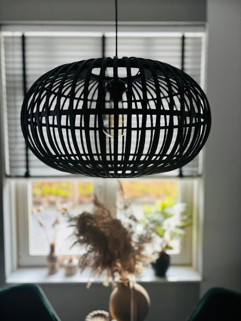 Karwei Hanglamp Indy bamboe zwart Ø55 cm, Ophalen, 25 tot 50 cm, Indy bamboe, Zwart