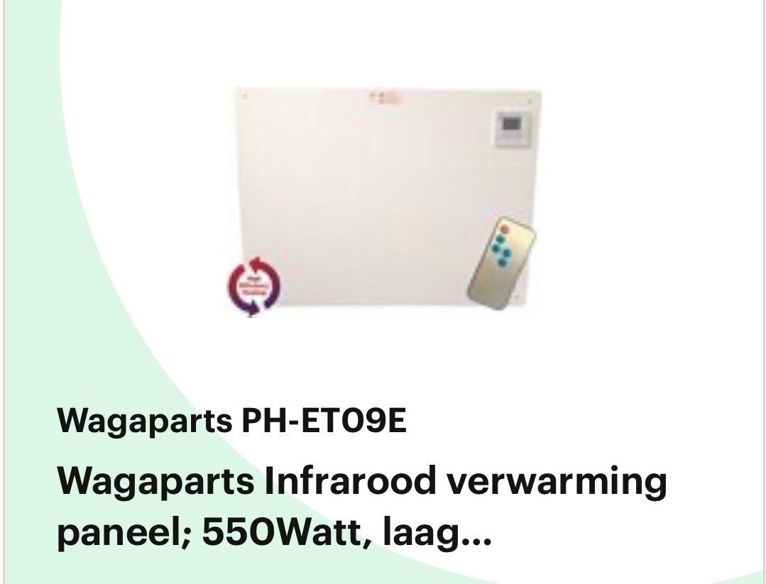 Wagaparts Infrarood verwarmingspaneel PH-ET09E, Ophalen, 30 tot 80 cm, 500 tot 800 watt, Hoog rendement (Hr)