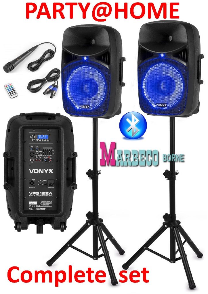 Luidspreker set met statieven, Speaker set, Plug & play 800W, Inclusief kabels, Vonyx, Overige typen, Nieuw