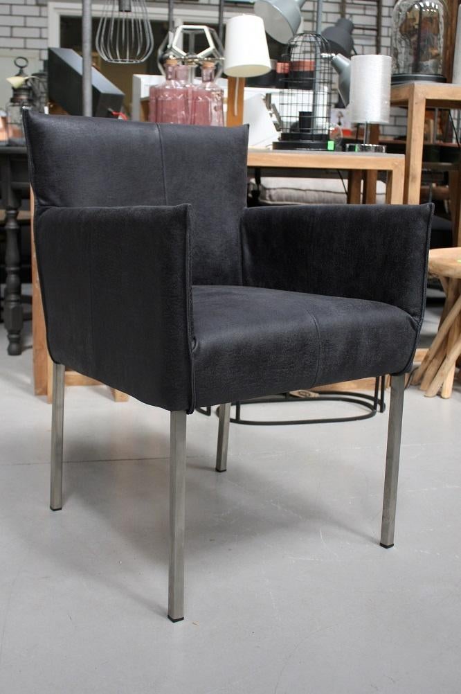 Luxe eetkamerstoel Forward Jess Design geschuurd leer zwart, Ophalen, Zwart, Zo goed als nieuw, Eén