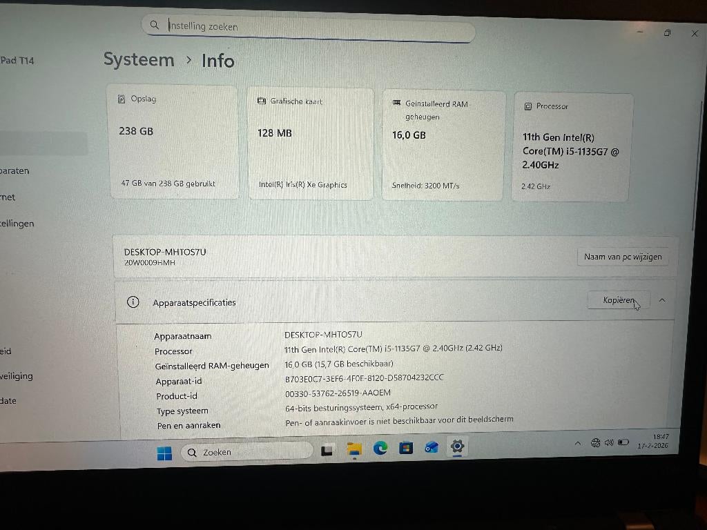 Lenovo ThinkPad T14  i5-1135G7 256gb 16gb 14 inch (Gen 2 ), Qwerty, Intel i5-1145G7, 14 inch, Lenovo ThinkpadT14 Gen 2