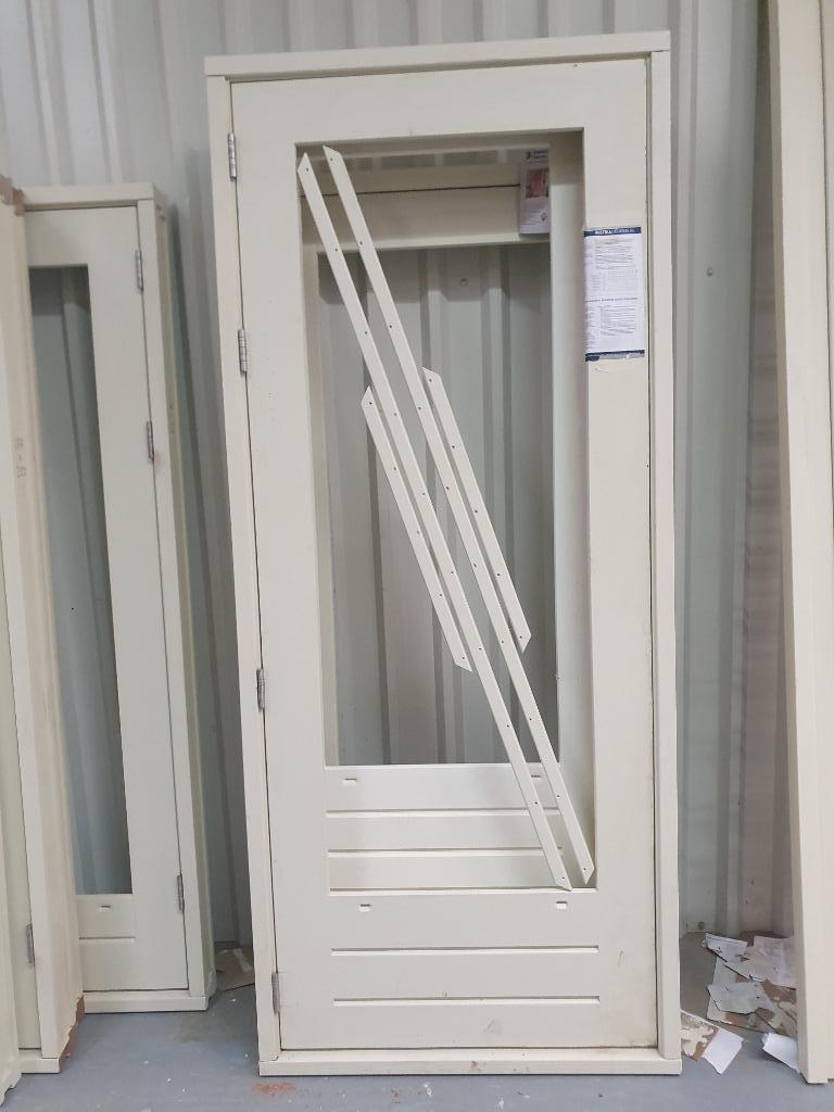 Meranti achter of balkon schuurdeur met kozijn HARDHOUT, 80 tot 100 cm, Nieuw, Ophalen of Verzenden, Buitendeur