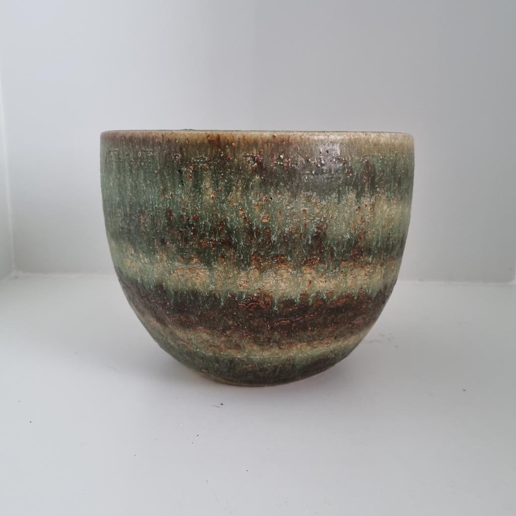 Grote retro bloempot vintage keramiek aardewerk, Ophalen of Verzenden