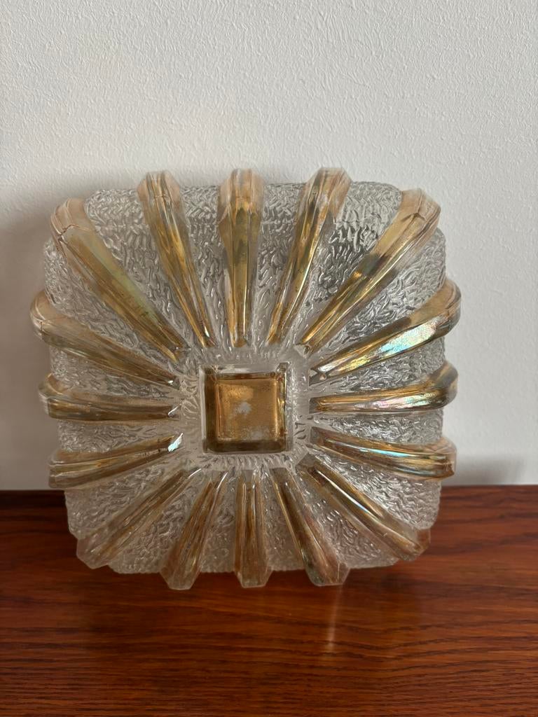 Vintage plafonniere glas zwaar lamp lampen retro, Ophalen of Verzenden, Gebruikt, Glas, Vintage