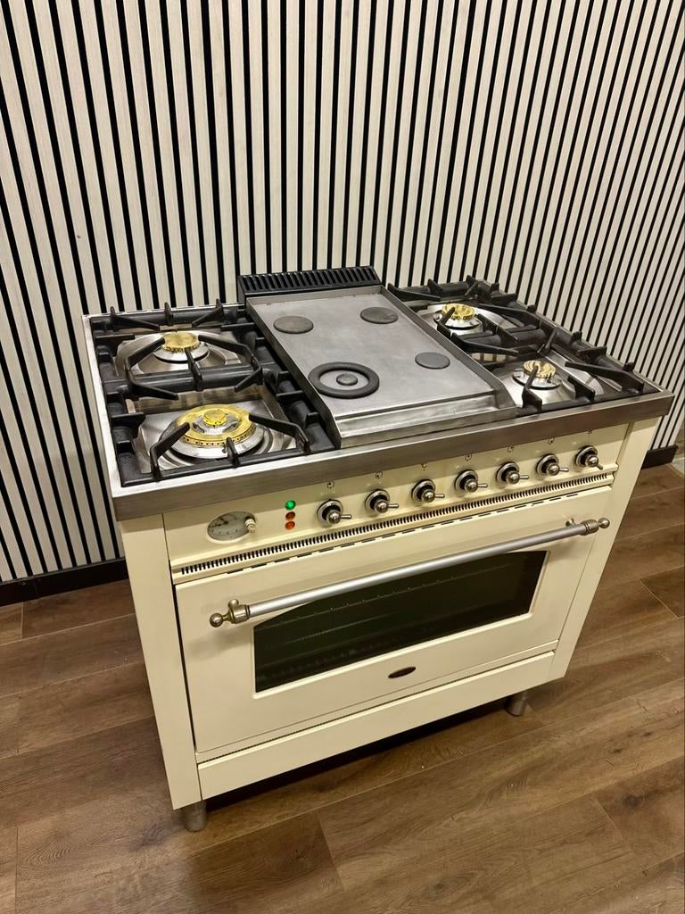 Luxe Nostalgische Boretti Fornuis creme met Frytop 90 cm, Fornello-esperta@outlook.com, Ophalen of Verzenden, Zo goed als nieuw